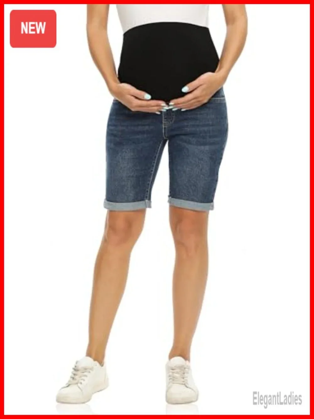 Maternity Bermuda Jean Shorts Over Belly High Stretch 5 Pocket